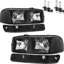 Headlights W/Bulbs for 1999-2007 GMC Sierra, for 2000-2006 GMC Yukon Halogen Headlamp Replacement Driver & Passenger Side