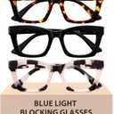 3 Pack Blue Light Glasses for Woman, Fashion Computer Blue Light Blocking Glasses, Anti Eye Strain Square Eyeglasses