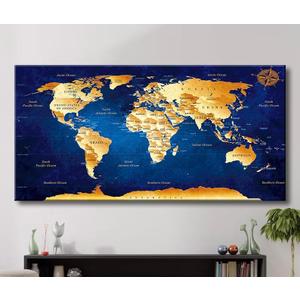 canvas wall art world map Wall Art for Living Room Office Wall Decor map of the world Pictures for Bedroom World Map Art Large Kitchen Decor 40"X20" Motivational Painting for Dining Room Wall Decorations