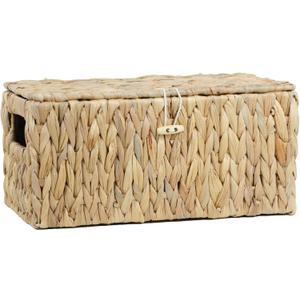 Water Hyacinth Baskets for Organizing, Rectangular Wicker Basket with Lid, Storage Baskets Bins with Builtin Handles for Shelf, Decorative Woven Basket Boxes for Storage Home Organizer Decor