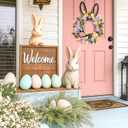 Suncalla Easter Bunny Wreaths for Front Door Artificial Spring Floral Wreath with Pastel Eggs Easter Rabbit Wreath Decoration for Home Indoor Outdoor Window Wall Holiday Party Decor