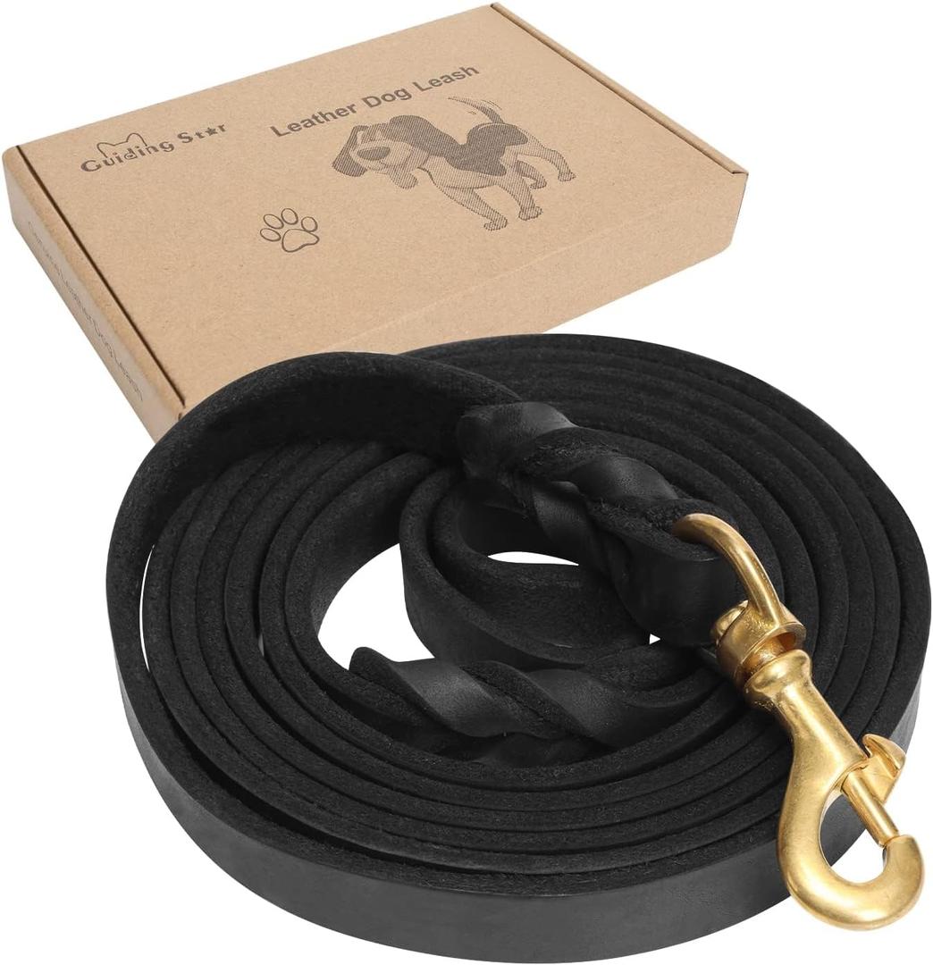 Guiding Star Leather Dog Leash 6ft, Dog Leashes for Large Dogs Heavy Duty, Soft Braided Handmade Leather Training Leash for Large & Medium Dogs (6ftx3/4inch, Black)