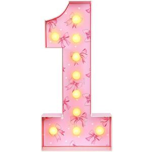 Retisee 3ft Pink Bow Light up Marquee Number Pink Bow Number 1 Light up Sign Pre-cut Foam Lighted Numbers for 1st Birthday Baby Shower Wedding Party Decor