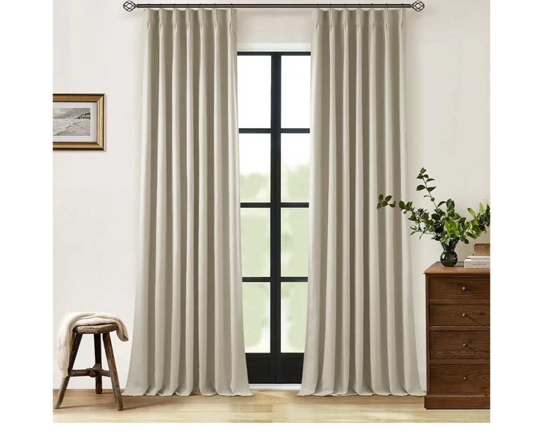 Neutral Pinch Pleat Linen Blackout Curtains 108 Inches Long 2 Panel Set for Living Room Back Tab Pleated Drapes Room Darkening Light Blocking Window Curtain for Bedroom Cottage Farmhouse Taupe 9 FT