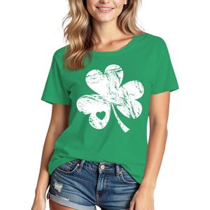 XLIEVO St Patrick's Day Shirts for Women Lucky Irish Shamrock Crew Neck Short-Sleeve Graphic Higher Quality Printed T-Shirt (Large, Green-ypyz1)