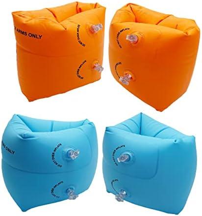 10Leccion 2 Pack Inflatable Arm Floaties for Toddlers, Blow up Water Wings for Kids, Swimming Arm Bands Floatation for Children and Adults 30-150LBS(Blue and Orange)
