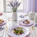 bUCLA 180PCS Purple Plastic Plates - Disposable Purple with Gold Rim, Include 30 Each (Dinner & Salad) Plates, 30 Knives, 30 Forks, 30 Spoons, 30Cups for Party, Shower & Birthday