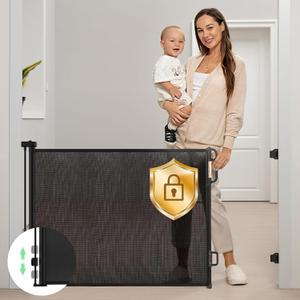 Momcozy Retractable Mesh Baby Gate or Dog Gate, Child Safety Gate for Indoor or Outdoor, 33-inches Tall with up to 55-inches Wide Extension, Avoid Skirting Installation, Black