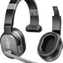 COSMUSIS Trucker Bluetooth Headset, Wireless Headsets with Noise Cancelling Microphone, 50+Hrs HD Talktime Bluetooth Headphones with Detachable Earpad/Single+Dual Mode for Office/Driving/Home (Silver)