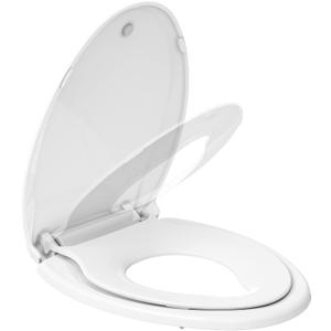 Elongated Toilet Seat with Built in Potty Training Seat, Potty Training Toilet Seat for Toddlers, Magnetic Kids Seat and Cover, Slow Close and Never Loosen, Fits both Adult and Child, White, 19"