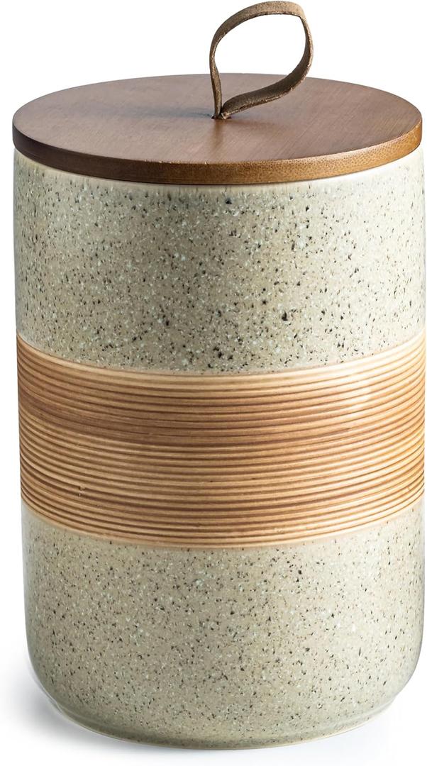 Large Storage Containers with Lids, Ceramic Coffee Container Kitchen Food Storage Jars for Spice Sugar Tea Bag, Stackable Decorative Jars for Counter, 61 fl.oz (Beige)