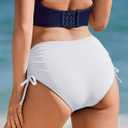 Ekouaer Bikini Bottoms for Women Mid Waist Swim Bottom Full Coverage Swim Bathing Suit Bottom Adjustable Side Tie Swim Shorts (White, S)