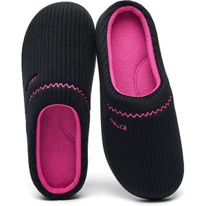 House Slippers for Women with Arch Support | Memory Foam Non-Slip, Two Tone Embroidered Soft Home Slippers, All Season Comfort (9, Black-pink)