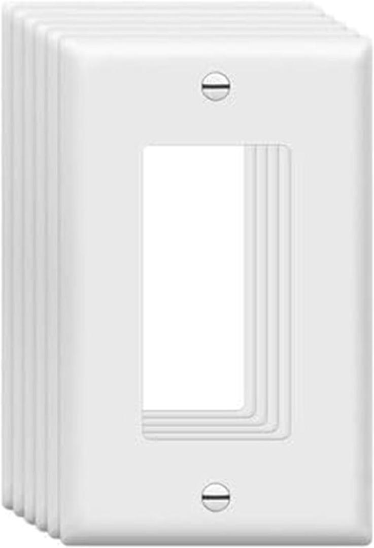 ZEFTV Mid-Size Decorator Wall Plates 1-Gang 4.89" x 3.12" Switch Outlet Electrical Cover Plate Unbreakable Thermoplastic Faceplate for Light Receptacle Outlet Switch, White (6 Pack)