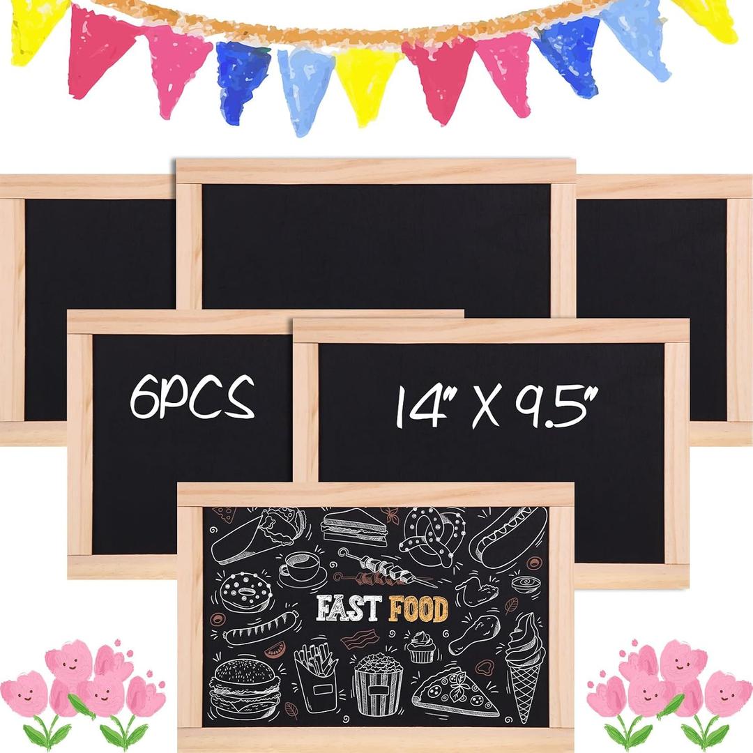Harloon 6 Pcs 14" x 9.5" Framed Chalkboard Bulk Double Sided Wood Tabletop Small Chalkboard Signs Mini Blackboard Classroom School Supplies for Party Home Office Art Craft Birthday Wall Menu Food