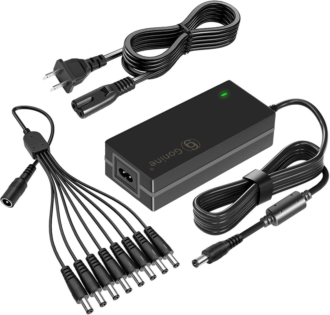 Security Camera AC DC Power Supply Adapter 12V 5A, Compatible with 12Volt Lorex, Night Owl, Swann, ZOSI, Reolink, Annke IP and BNC CCTV Surveillance Cameras, with 8 Ways Splitter Cable.