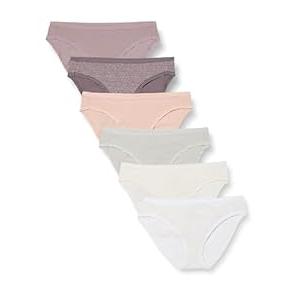 Essentials Women's Breathable Cotton Bikini Brief Underwear with Full Coverage, Pack of 6, Ditsy/Dots, Large