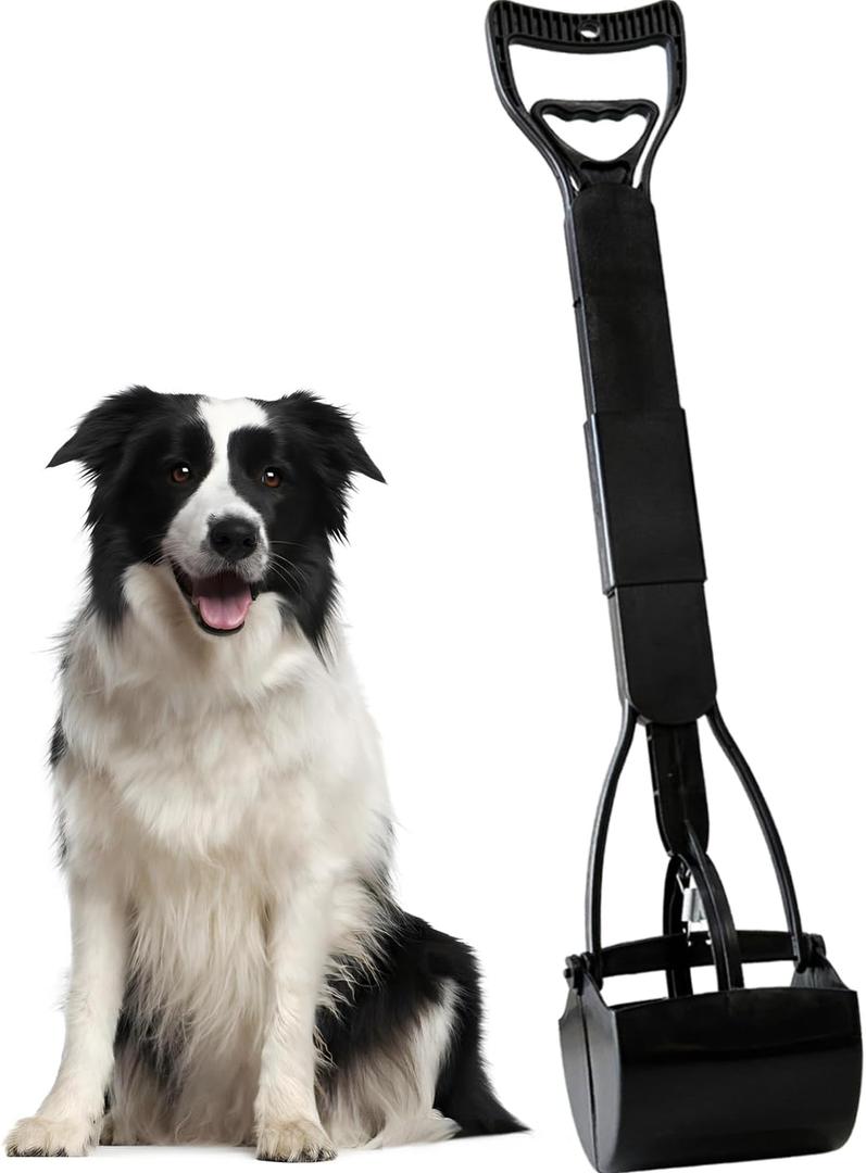 32" Dog Pooper Scooper for Small Dog to Large Dog, Heavy Duty Dog Poop Scooper for Yard & Walks, Durable Double Spring Clamp, Simple One Step Assembly (Black)