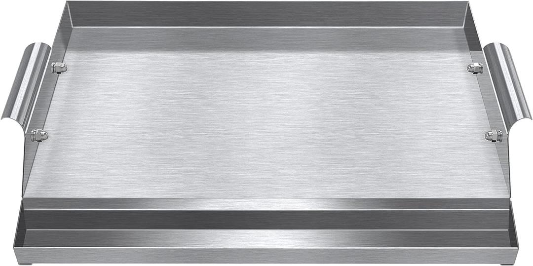 Universal Griddle Plate Stainless Steel Flat Top Grill 12" X 17" Stove Top Griddle Pan with Even Heating Bracing and Handles for Charcoal/Gas Grills, Camping, Tailgating and Parties