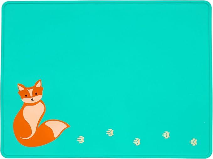 Silly Goose Silicone Placemat for Babies and Toddlers, Cute Fox Design, Stain Resistant, Non-Slip Table Setting Placemat for Dining, Dishwasher Friendly