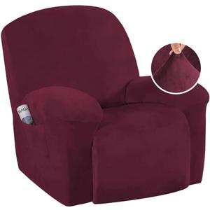H.VERSAILTEX Velvet Soft Oversized Recliner Chair Covers Stretch Slipcover for Recliner Chair 1 Piece Modern Rich Velvet Form Fit Stylish Protector(Burgundy, Large)
