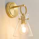 Gold Wall Sconce 1-Light Hardwired Wall Mount Modern Farmhouse Vanity Light Fixtures with 6 Inch Clear Glass Shade, Wall Lights for Bathroom, Bedroom, Living Room, Mirror, Kitchen, Lighting Lamp