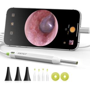 Anykit Visual Ear Wax Removal Camera, Type-C Digital Otoscope with 6 LED Lights and Ear Camera with Earwax Removal Tool for Adults & Children, Compatible with iPhone 15& Android (Silver)