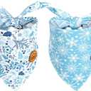 CROWNED BEAUTY Winter Dog Bandanas Reversible Small 2 Pack, Frost Paws Set, Blue Plaid Adjustable Triangle Snowflakes Holiday Scarves for Dogs Cats Boy Girl Pets DB146-S