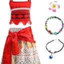 Princess Dress for Girls - Halloween Costume with Wreath, Hair Clip & Necklace, Party Outfit for Ages 3-9 (130(6-7 Years), Red02)