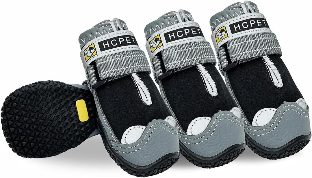 Y&E Dog Boots, Waterproof Rugged Anti-Slip Sole Dog Shoes with Reflective Adjustable Straps for Small Medium Large Dogs, Paw Protector, Breathable Outdoor Puppy Booties for Hot Pavement Black 4PCS, Size 2 Inches