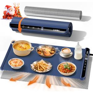 Food Warming Mat with Heat-Resistant Pad, 26X15 Inch, 6 Temperature & 6 Timer Settings, Child Lock Safety,Food Warmer Chafing Dishes for Buffet,Gatherings,Parties,Everyday Use (Dark Blue)