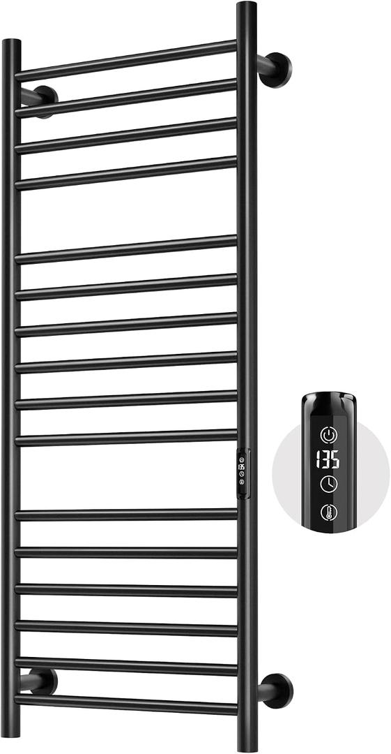 Poloma 45.3"(L) x 19.5"(W) Wall Mounted Towel Warmer, Heated Towel Racks for Bathroom, Towel Dryer Heater, 16-Bars Stainless Steel Black.
