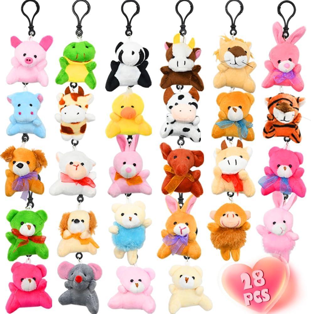 LUKBERA 28Packs Plush Animals Keychain, Stuffed Animals Keychain Toys for Easter Egg Fillers Classroom Exchange Gifts Goodie Bag