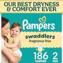 Pampers Swaddlers Diapers, Size 2 (10-22 lbs), 186 Count, Fragrance Free, Hypoallergenic, Absorbent, Pediatrician Recommended, Skin Safe