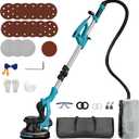 Drywall Sander Popcorn Ceiling Removal Tool with Vacuum Dust Collection 9 Variable Speed Collapsible Extendable Handle Electric Sander for Drywall with LED Light 16Pcs Sanding Discs Blue