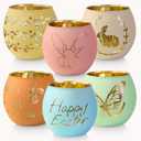 SHMILMH Easter Table Decorations 6PCS Glass Votive Tealight Candle Holders, Indoor Centerpiece Decorations, Women Adult Easter Gifts