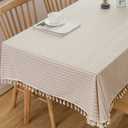 TruDelve Rectangular Tablecloth Beige Striped Cloth Tablecloths with Tassels Rustic Fall Table Cloth Rectangle Table Cover (Beige, 70"x55", Rectangular)