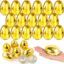 24 Pack 2.4 Inch Golden Easter Eggs, Metallic Plastic Empty Gold Eggs Bulk for Easter Egg Hunt, Easter Basket Stuffers Fillers, Filling Treats and Party Favors