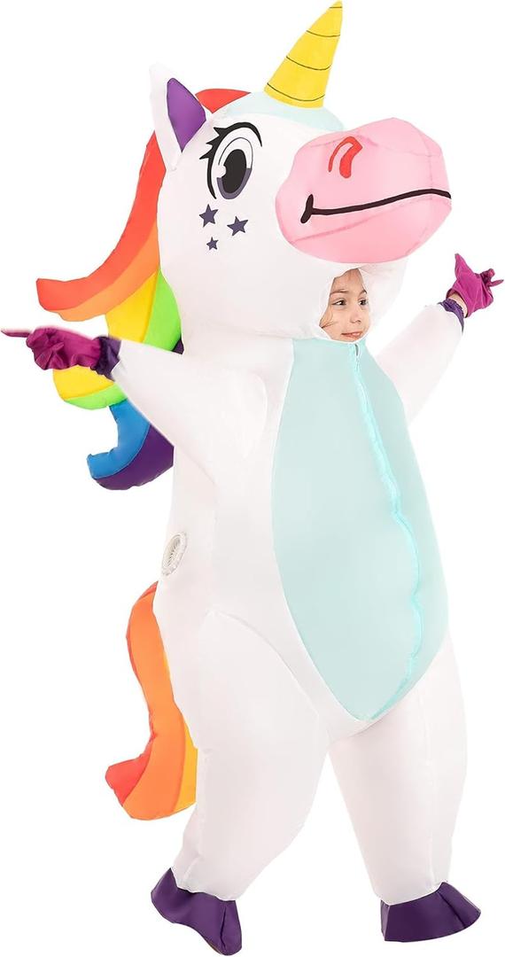 Spooktacular Creations Halloween Kids Inflatable Costume, Full Body Unicorn Blow Up Costume, Unicorn Costumes for Parties (Child (4-6), White)