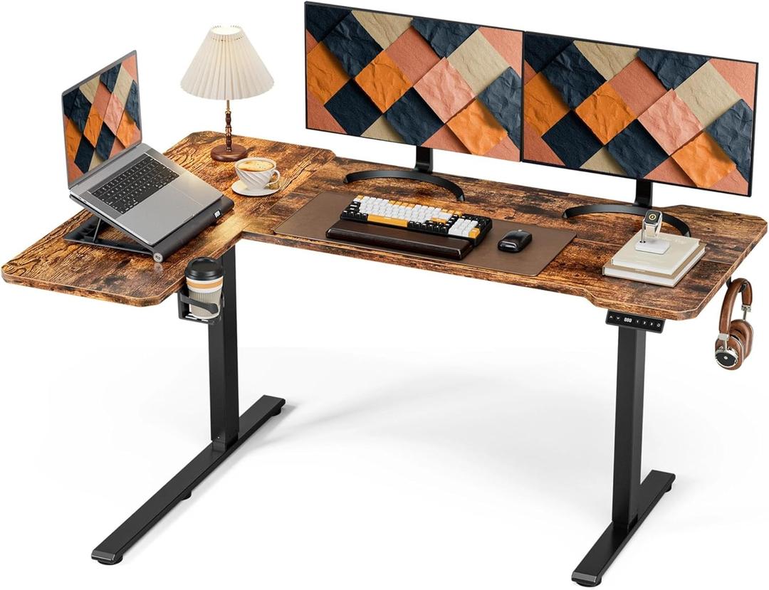 Acrolix 59 Inch L Shaped Standing Desk Electric Adjustable Height, Corner Standing Desk, Electric Sit Stand Table with Reversible Splice Boards for Computer Office Home (Rustic Brown)