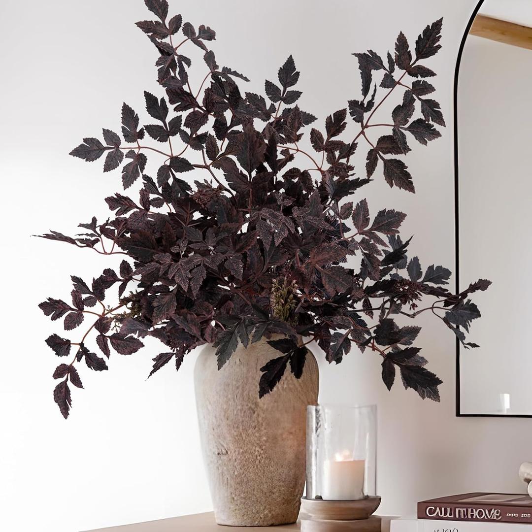 Fall Decorations for Home - Fall Decor - Fall Deals Set of 3 32" Faux Plum Purple Cimicifuga Ramosa Leaves - Neutral Plant Stems for Vases - Autumn Halloween Clearance Decoration for Room Table