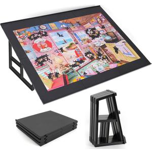 WELGEE 1000-Piecce Tilting Puzzle Board with Stand, 31 x 24 Lightweight Portable Puzzle Table for Adults & Seniors, DIY Customizable Puzzle Accessory Only 3.5 lbs (Black)