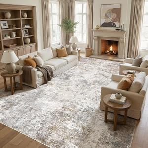 12x18 Area Rug Living Room Rugs Extra Large Brown Grey Carpet
Washable Neutral Modern Abstract Non-Slip Soft Low Pile Floor Rugs for Bedroom Dining Room Home Office Indoor Decor