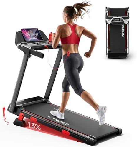 RHYTHM FUN 13% Incline Walking Pad Treadmill with Handles, 6.2MPH, Foldable | 3.9" Folded Height Space-saving, Easy Setup, 8.5"Side Handle Bar, 0.6–6.2 mph, APP, Quiet, For Home Office Use