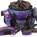 Weaver Equine Horse Grooming Kit, 7-Piece Horse Brush Set with Organizer Tote Bag, Hoof Pick, Comb, Sweat Scraper, Equine Tools for Daily Grooming, Purple Geo