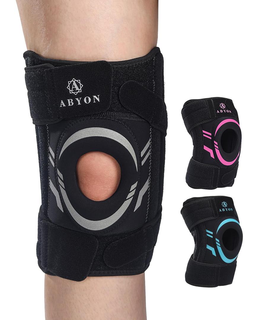 ABYON Knee Brace for Knee Pain, Meniscus Tear & Arthritis [Patented] Medical-Grade Compression Knee Support with Side Spring Stabilizers & Patella Gel Pad Adjustable Wrap Patella Stability for Men Women  See How to Size Video Before Ordering (Medium, Black-Gray)