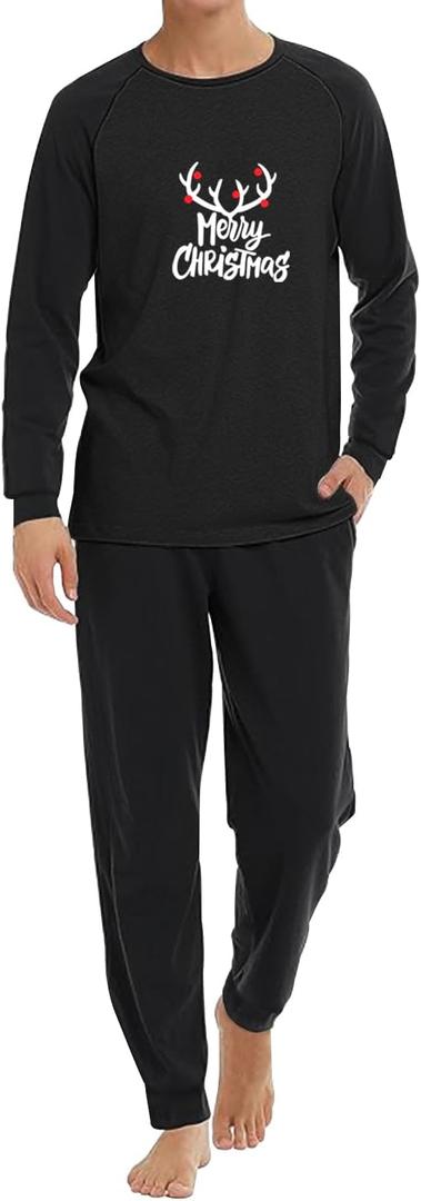 Christmas Pajamas Two Piece Outfits Tracksuits Loungewear Matching Set Pjs Jogger Sets (Black, XXL)