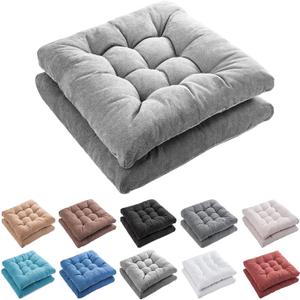 FABRICASTLE Outdoor Indoor Chair Cushions Set of 2 - Patio Furniture Cushion 19x19 inch, Non-Skid Overfilled Seat Cushions for Wicker Rocking Chairs Universal Fit Square Design (2, Grey)