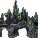 SiissaPeksid Large Fish Tank Decorations  Mountain View Aquarium Ornament with Tree House Cave Bridge,Large