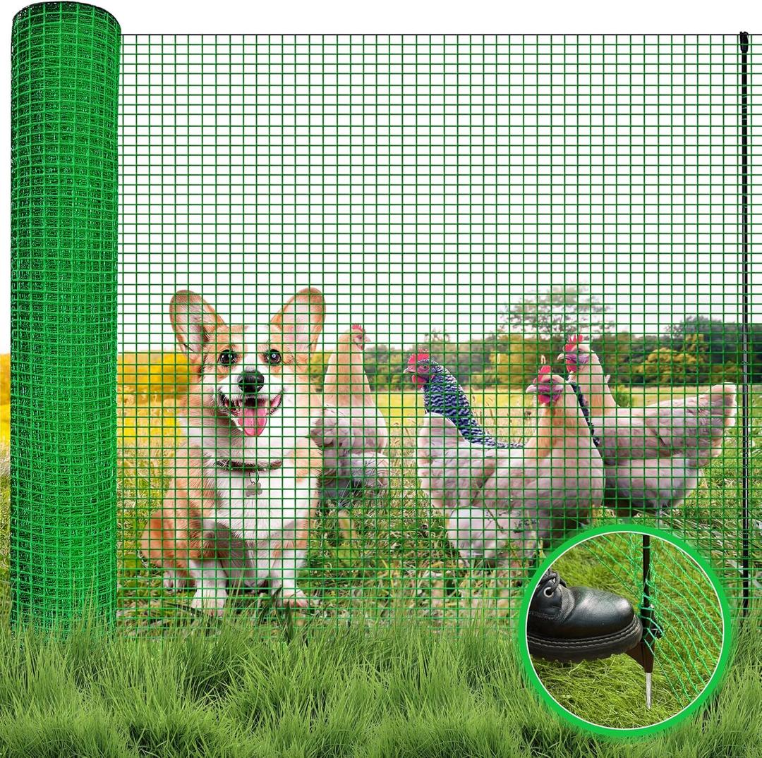 Temporary Fence with Step in Stakes,3x50 Safety Barrier for Dog Snow Plastic Mesh Fencing with Fiberglass Post Windbreak Rope,Movable Fencing Roll for Garden Backyard Outdoor Animal Protect